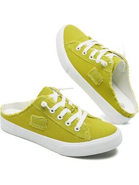 Women's Apple Green Mules Slip On Canvas Shoes Lace Up Closed Toe Sneakers